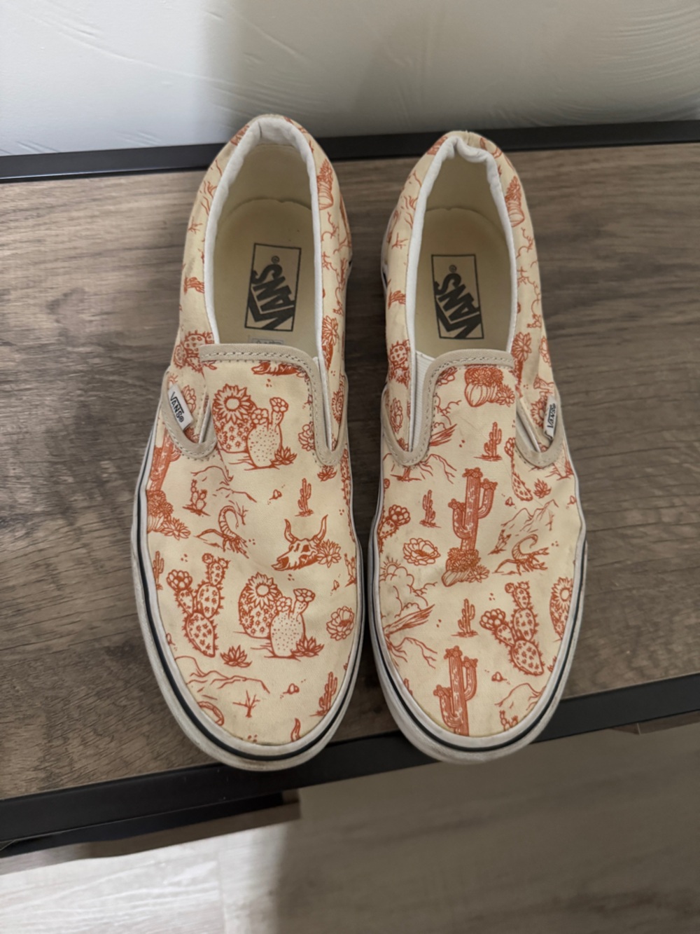 Vans Slip-On Shoes in Cream with Orange Desert Print